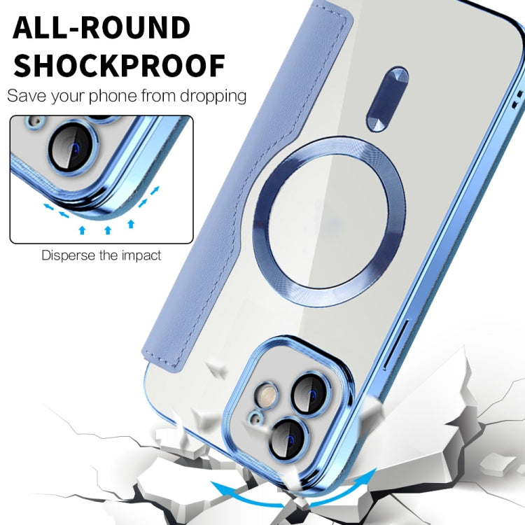 For iPhone 13 Pro Max Shield Magsafe RFID Anti-theft Rhombus Leather Phone Case(Blue) - iPhone 13 Pro Max Cases by buy2fix | Online Shopping UK | buy2fix