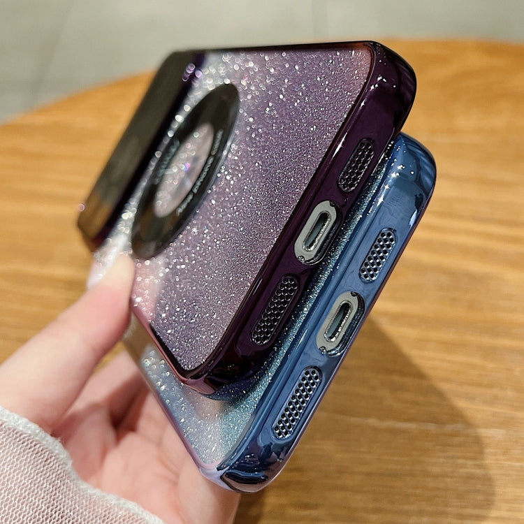 For iPhone 11 Large Window MagSafe Gradient Glitter Electroplating TPU Phone Case(Navy Blue) - iPhone 11 Cases by buy2fix | Online Shopping UK | buy2fix