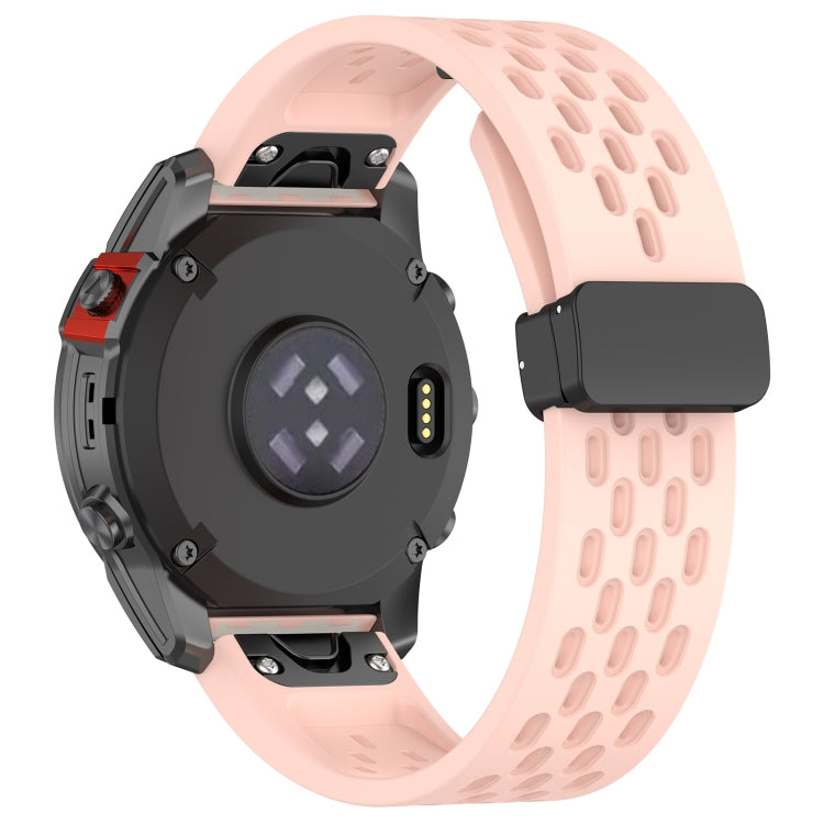 For Garmin Fenix 6X GPS / 6X Pro Quick Release Holes Magnetic Buckle Silicone Watch Band(Pink) - Watch Bands by buy2fix | Online Shopping UK | buy2fix