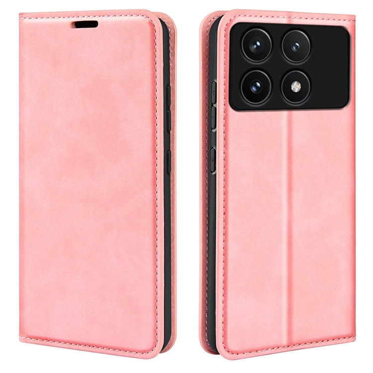 For Xiaomi Redmi K70 Retro-skin Magnetic Suction Leather Phone Case(Pink) - K70 Cases by buy2fix | Online Shopping UK | buy2fix