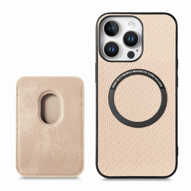 For iPhone 16 Pro Carbon Fiber Leather Card Magsafe Phone Case(Khaki) - iPhone 16 Pro Cases by buy2fix | Online Shopping UK | buy2fix