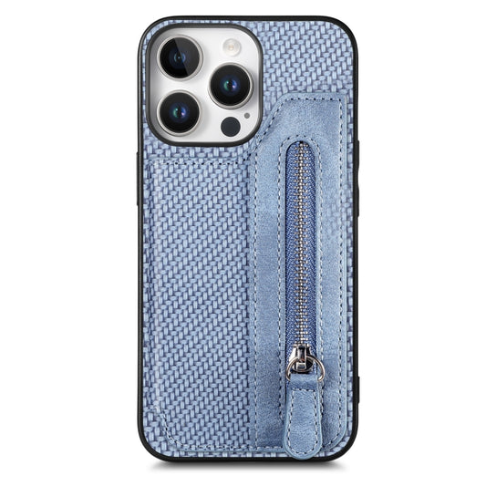 For iPhone 16 Pro Max Carbon Fiber Horizontal Flip Zipper Wallet Phone Case(Blue) - iPhone 16 Pro Max Cases by buy2fix | Online Shopping UK | buy2fix