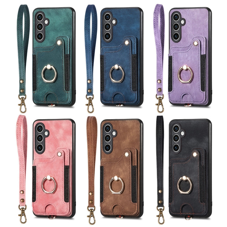 For Samsung Galaxy S25+ 5G Retro Skin-feel Ring Multi-card Wallet Phone Case(Purple) - Galaxy S25+ 5G Cases by buy2fix | Online Shopping UK | buy2fix