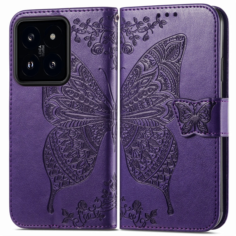 For Xiaomi 14 Pro Butterfly Love Flower Embossed Leather Phone Case(Dark Purple) - 14 Pro Cases by buy2fix | Online Shopping UK | buy2fix