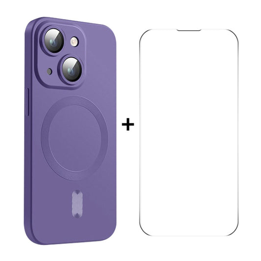 For iPhone 14 Plus ENKAY MagSafe Matte TPU Phone Case with Lens Film & Screen Glass Film(Purple) - iPhone 14 Plus Cases by ENKAY | Online Shopping UK | buy2fix