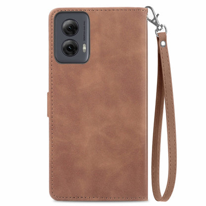 For Motorola Moto G Power 5G 2024 Embossed Flower Zipper Leather Phone Case(Brown) - Motorola Cases by buy2fix | Online Shopping UK | buy2fix