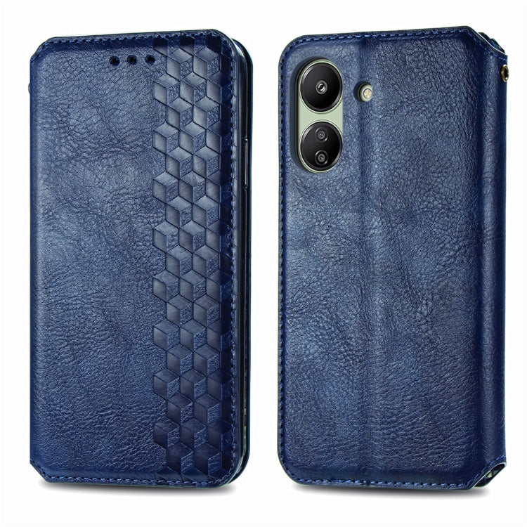 For Xiaomi Redmi 13C Cubic Grid Pressed Magnetic Leather Phone Case(Blue) - 13C Cases by buy2fix | Online Shopping UK | buy2fix