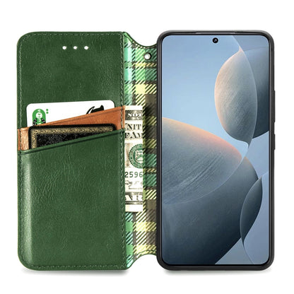 For Xiaomi Redmi K70E Cubic Grid Pressed Magnetic Leather Phone Case(Green) - K70E Cases by buy2fix | Online Shopping UK | buy2fix