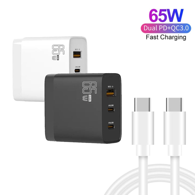 GAN 65W PD45W Dual Type-C / QC3.0 USB  Multi Compatible Charger + 2m USB-C to USB-C Data Cable AU + US Plug Black - Cable & Adapter by buy2fix | Online Shopping UK | buy2fix