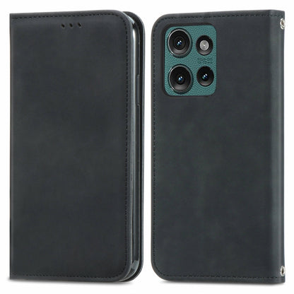 For Motorola Edge 2024 Retro Skin Feel Magnetic Flip Leather Phone Case(Black) - Motorola Cases by buy2fix | Online Shopping UK | buy2fix