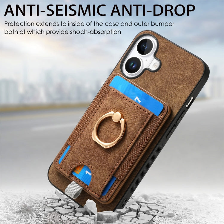 For  iPhone 16 Retro Splitable Magnetic Card Bag Leather Phone Case(Brown) - iPhone 16 Cases by buy2fix | Online Shopping UK | buy2fix