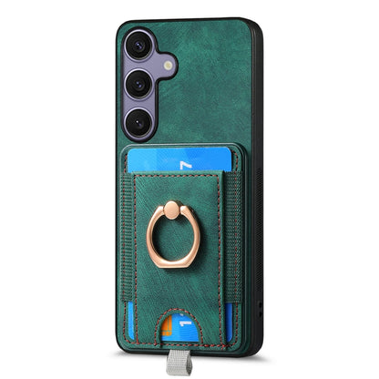 For Samsung Galaxy S25+ 5G Retro Splitable Magnetic Card Bag Leather Phone Case(Green) - Galaxy Phone Cases by buy2fix | Online Shopping UK | buy2fix