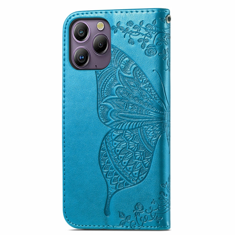 For Blackview A96 Butterfly Love Flower Embossed Leather Phone Case(Blue) - More Brand by buy2fix | Online Shopping UK | buy2fix