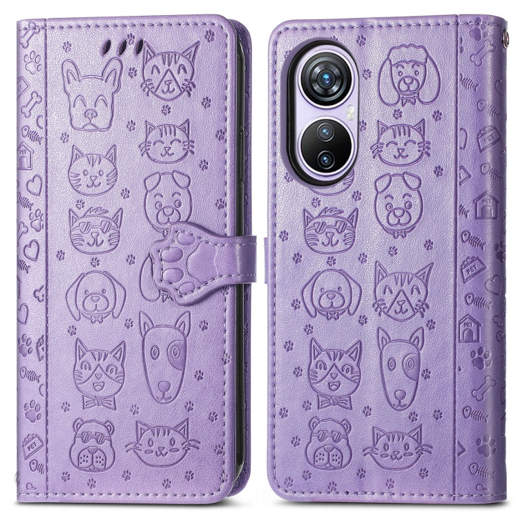 For Blackview A200 Pro Cat and Dog Embossed Leather Phone Case(Purple) - More Brand by buy2fix | Online Shopping UK | buy2fix