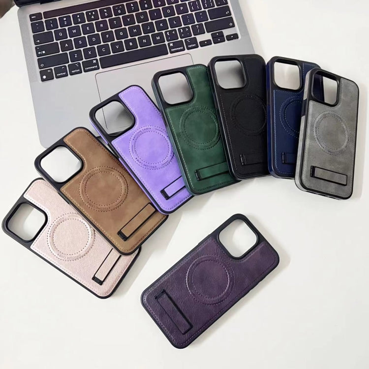 For iPhone  11 Multi-function Holder MagSafe PU Phone Case(Gray) - iPhone 11 Cases by buy2fix | Online Shopping UK | buy2fix