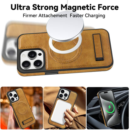 For iPhone  11 Multi-function Holder MagSafe PU Phone Case(Gray) - iPhone 11 Cases by buy2fix | Online Shopping UK | buy2fix