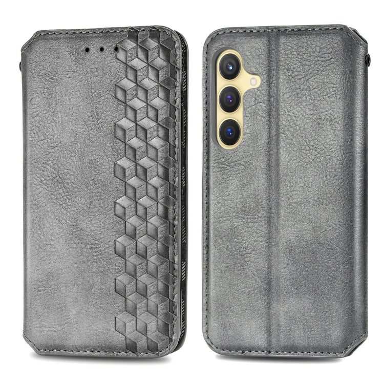 For Samsung Galaxy S25 5G Cubic Grid Pressed Magnetic Leather Phone Case(Gray) - Galaxy S25 5G Cases by buy2fix | Online Shopping UK | buy2fix