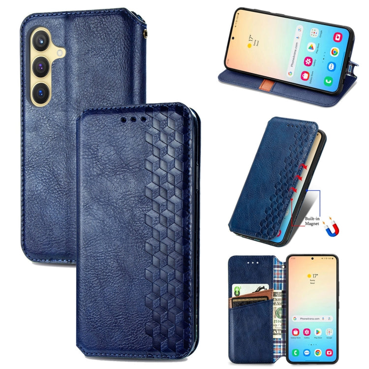 For Samsung Galaxy S25+ 5G Cubic Grid Pressed Magnetic Leather Phone Case(Blue) - Galaxy S25+ 5G Cases by buy2fix | Online Shopping UK | buy2fix