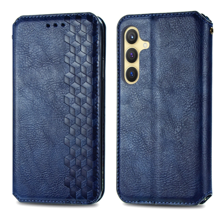 For Samsung Galaxy S25+ 5G Cubic Grid Pressed Magnetic Leather Phone Case(Blue) - Galaxy S25+ 5G Cases by buy2fix | Online Shopping UK | buy2fix