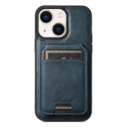 For iPhone 14 Plus Suteni H15 MagSafe Oil Eax Leather Detachable Wallet Back Phone Case(Blue) - iPhone 14 Plus Cases by Suteni | Online Shopping UK | buy2fix