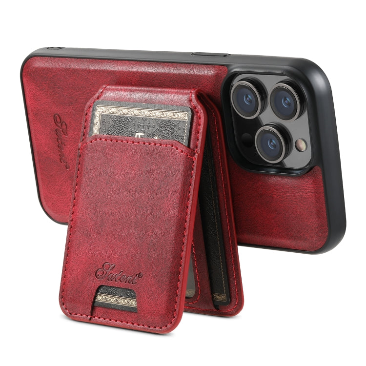 For iPhone 13 Pro Max Suteni H15 MagSafe Oil Eax Leather Detachable Wallet Back Phone Case(Red) - iPhone 13 Pro Max Cases by Suteni | Online Shopping UK | buy2fix