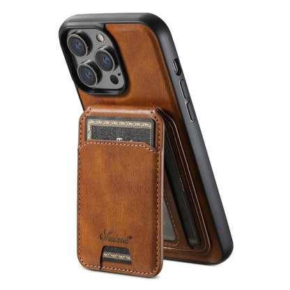 For iPhone 12 Pro Suteni H15 MagSafe Oil Eax Leather Detachable Wallet Back Phone Case(Brown) - iPhone 12 / 12 Pro Cases by Suteni | Online Shopping UK | buy2fix