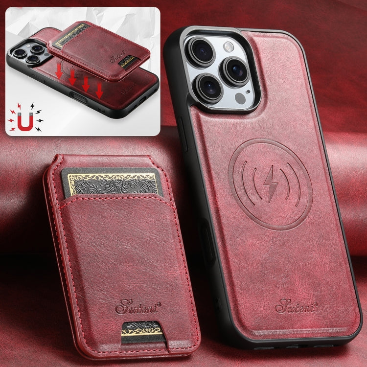 For iPhone 16 Pro Suteni H15 MagSafe Oil Eax Leather Detachable Wallet Back Phone Case(Red) - iPhone 16 Pro Cases by Suteni | Online Shopping UK | buy2fix