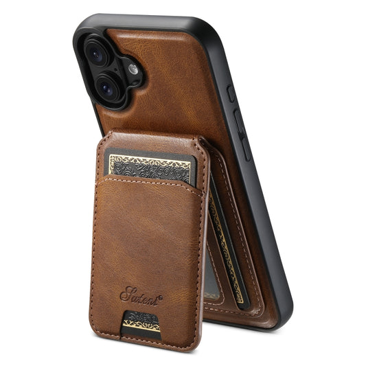 For iPhone 16 Plus Suteni H15 MagSafe Oil Eax Leather Detachable Wallet Back Phone Case(Brown) - iPhone 16 Plus Cases by Suteni | Online Shopping UK | buy2fix