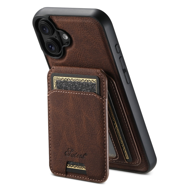 For iPhone 16 Plus Suteni H16 Litchi Texture Leather Detachable Wallet Back Phone Case(Brown) - iPhone 16 Plus Cases by Suteni | Online Shopping UK | buy2fix