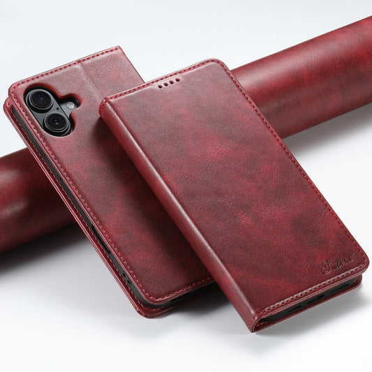 For iPhone 16 Suteni J02 Oil Wax Wallet Leather Phone Case(Red) - iPhone 16 Cases by Suteni | Online Shopping UK | buy2fix