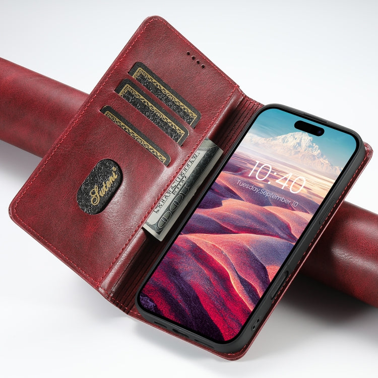 For iPhone 16 Suteni J02 Oil Wax Wallet Leather Phone Case(Red) - iPhone 16 Cases by Suteni | Online Shopping UK | buy2fix