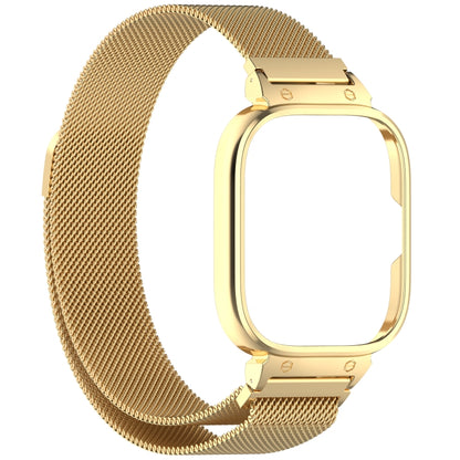 For Redmi Watch 4 Milan Magnetic Steel Mesh Watch Band + Watch Metal Frame(Gold) - Watch Bands by buy2fix | Online Shopping UK | buy2fix