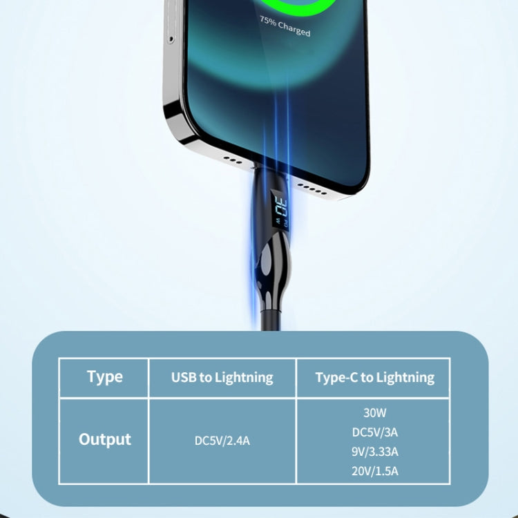 ENKAY PD30W Type-C to 8 Pin Fast Charging Data Silicone Cable with LED Display, Length:2m(Black) - 2 in 1 Cable by ENKAY | Online Shopping UK | buy2fix