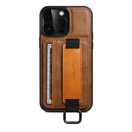 For iPhone 15 Pro Max Suteni H13 Card Wallet Wrist Strap Holder PU Phone Case(Brown) - iPhone 15 Pro Max Cases by Suteni | Online Shopping UK | buy2fix