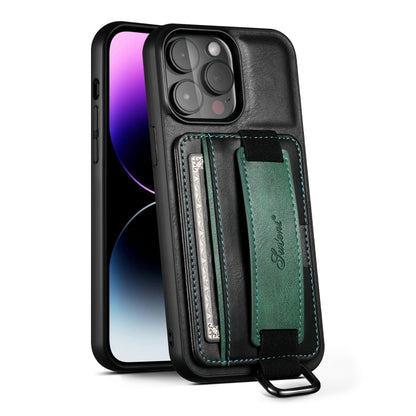 For iPhone 16 Pro Max Suteni H13 Card Wallet Wrist Strap Holder PU Phone Case(Black) - iPhone 16 Pro Max Cases by Suteni | Online Shopping UK | buy2fix