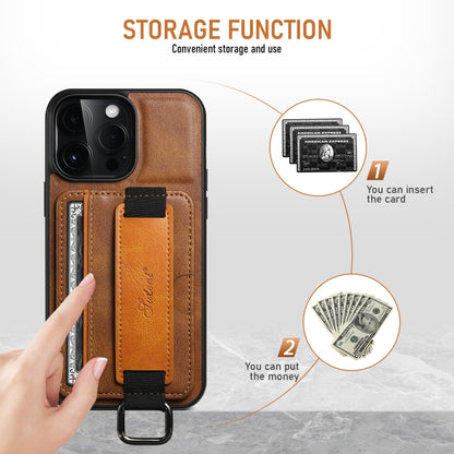 For iPhone 16 Pro Max Suteni H13 Card Wallet Wrist Strap Holder PU Phone Case(Brown) - iPhone 16 Pro Max Cases by Suteni | Online Shopping UK | buy2fix