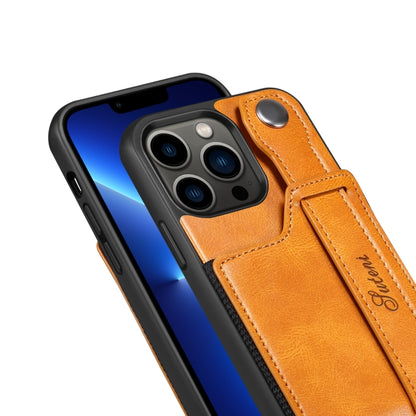 For iPhone 15 Pro Max SUTENI H12 Wrist Strap Leather Back Phone Case with Card Slot(Blue) - iPhone 15 Pro Max Cases by Suteni | Online Shopping UK | buy2fix