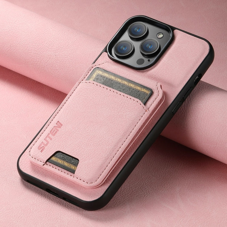 For iPhone 16 Plus Suteni H02 Litchi Leather Card Wallet Stand Back Phone Case(Pink) - iPhone 16 Plus Cases by Suteni | Online Shopping UK | buy2fix