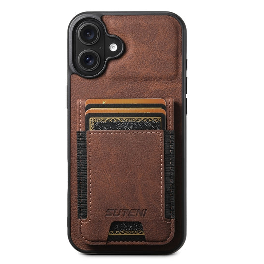 For iPhone 16 Plus Suteni H03 Litchi Leather Card Bag Stand Back Phone Case(Brown) - iPhone 16 Plus Cases by Suteni | Online Shopping UK | buy2fix