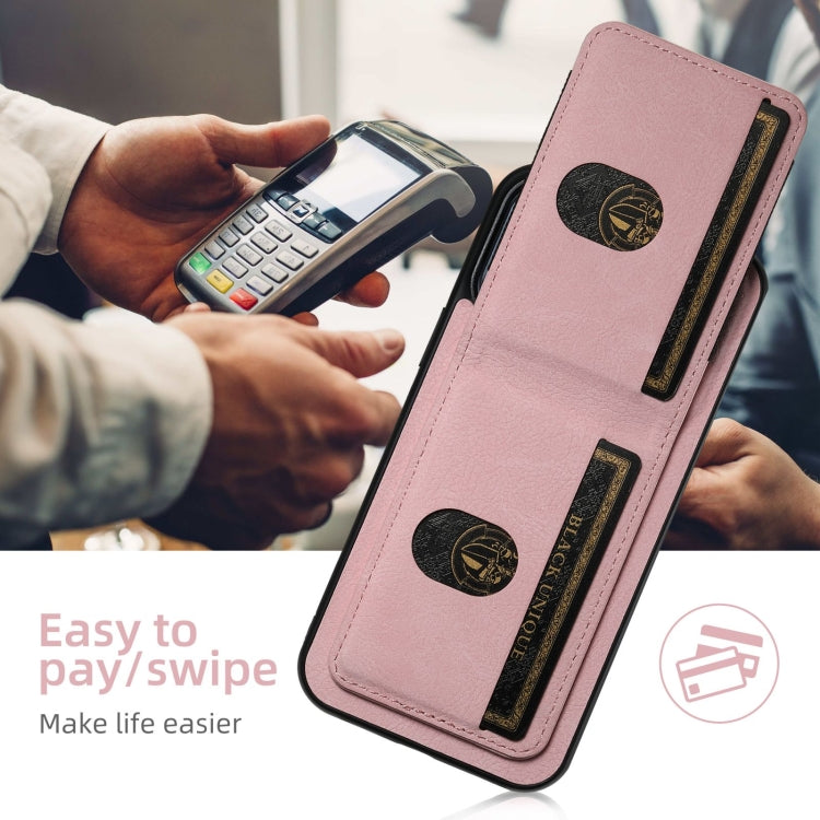 For iPhone 16 Plus Suteni H03 Litchi Leather Card Bag Stand Back Phone Case(Pink) - iPhone 16 Plus Cases by Suteni | Online Shopping UK | buy2fix