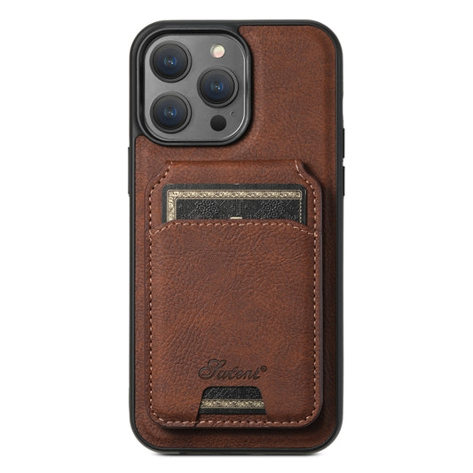 For iPhone 13 Pro Max Suteni H17 Litchi Texture Leather MagSafe Detachable Wallet Phone Case(Brown) - iPhone 13 Pro Max Cases by Suteni | Online Shopping UK | buy2fix