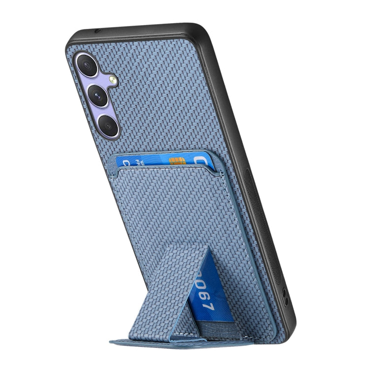 For Samsung Galaxy S25 Ultra 5G Carbon Fiber Card Bag Fold Stand Phone Case(Blue) - Galaxy S25 Ultra 5G Cases by buy2fix | Online Shopping UK | buy2fix