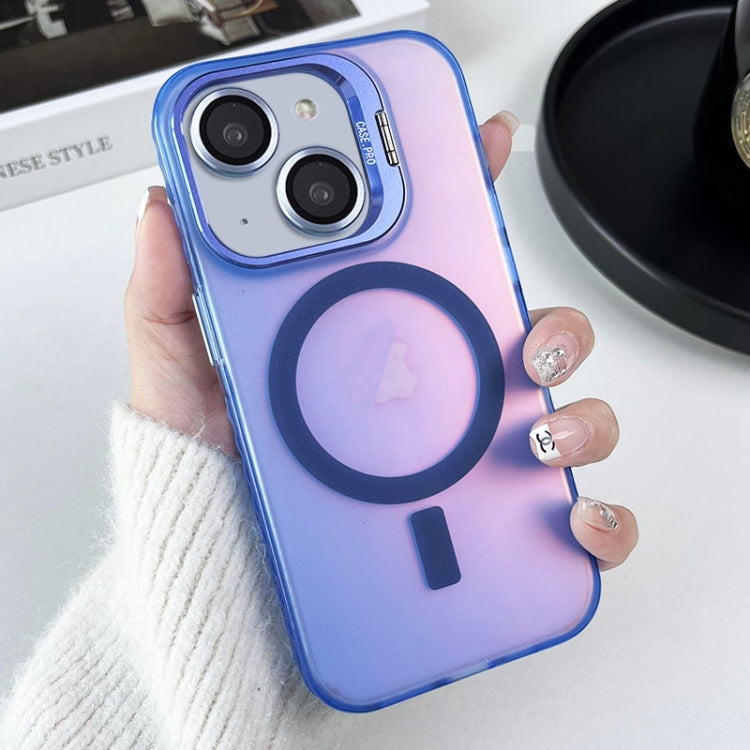 For iPhone 14 MagSafe Lens Holder PC Hybrid TPU Phone Case(Blue) - iPhone 14 Cases by buy2fix | Online Shopping UK | buy2fix