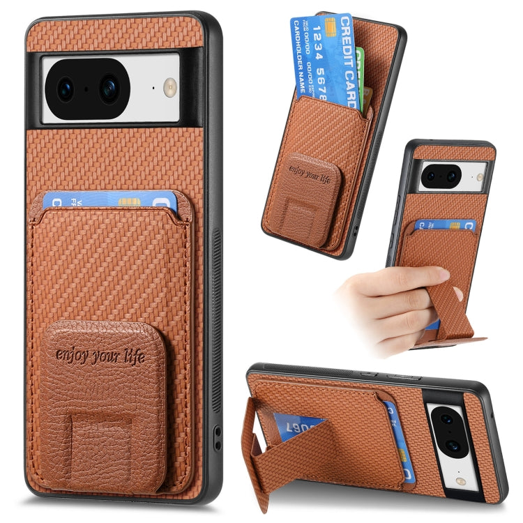 For Google Pixel 6 Carbon Fiber Card Bag Fold Stand Phone Case(Brown) - Google Cases by buy2fix | Online Shopping UK | buy2fix