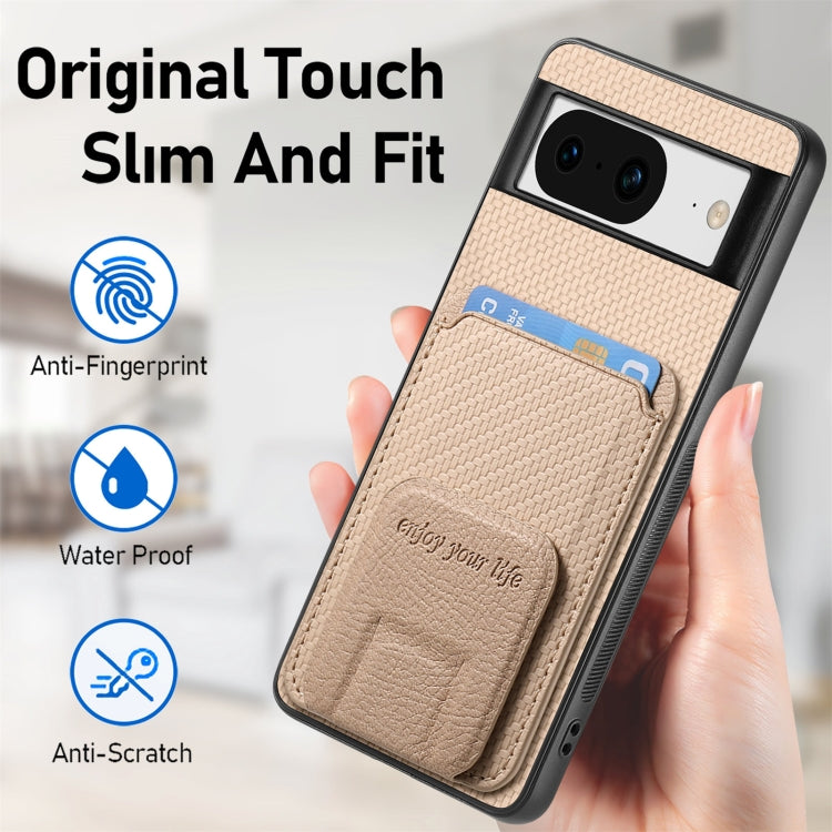 For Google Pixel 6 Pro Carbon Fiber Card Bag Fold Stand Phone Case(Khaki) - Google Cases by buy2fix | Online Shopping UK | buy2fix