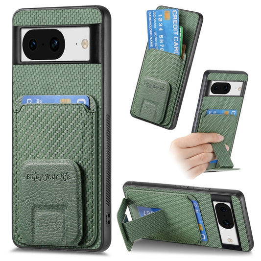 For Google Pixel 8 Carbon Fiber Card Bag Fold Stand Phone Case(Green) - Google Cases by buy2fix | Online Shopping UK | buy2fix