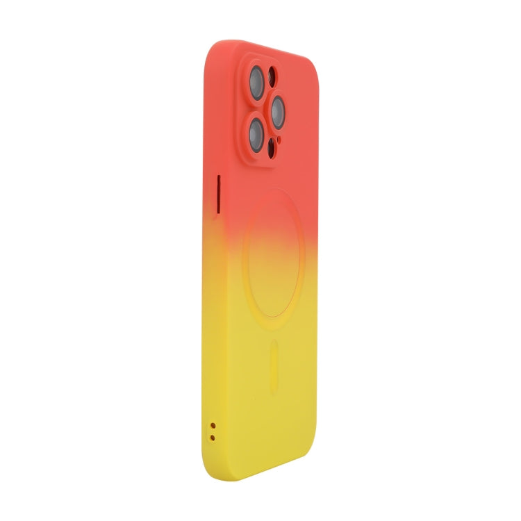 For iPhone 13 Pro ENKAY Hat-Prince MagSafe Rainbow Gradient Silicone Phone Case with Lens Film(Orange Yellow) - More iPhone Cases by ENKAY | Online Shopping UK | buy2fix