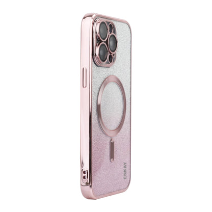 For iPhone 15 Pro Max ENKAY Hat-Prince Magnetic Glitter Plated Shockproof Phone Case with Lens Film(Pink) - iPhone 15 Pro Max Cases by ENKAY | Online Shopping UK | buy2fix