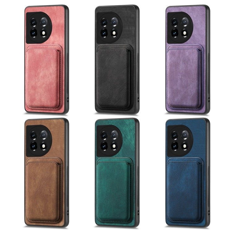 For OnePlus 11 Retro Leather Card Bag Magnetic Phone Case(Purple) - OnePlus Cases by buy2fix | Online Shopping UK | buy2fix