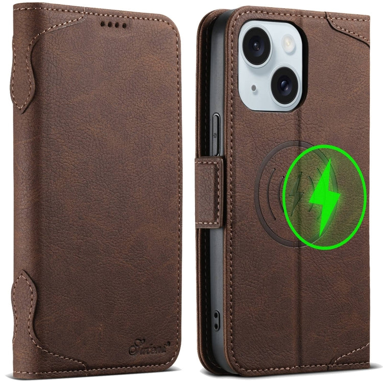 For iPhone 15 Plus SUTENI J07 Multifunctional Horizontal Flip Magsafe Leather Phone Case(Brown) - iPhone 15 Plus Cases by Suteni | Online Shopping UK | buy2fix